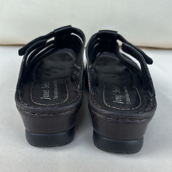 Josef Seibel Black Leather Strap Slip On Mules Hook and Loop Fastener SZ 5-5.5 - Picture 3 of 10